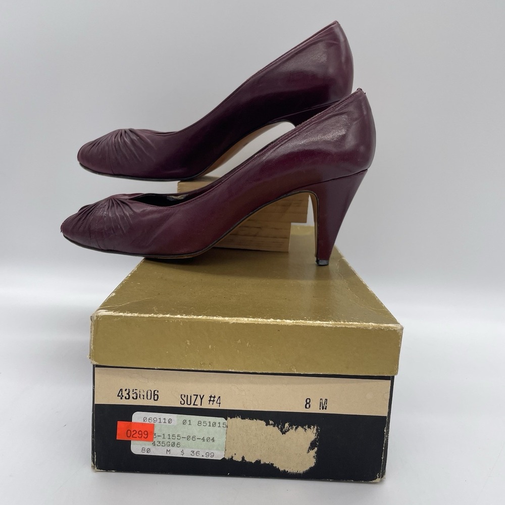 Vintage Sesto Meucci Womens 8 Pumps Burgundy‎ Leather Heels Made In Italy Shoes
